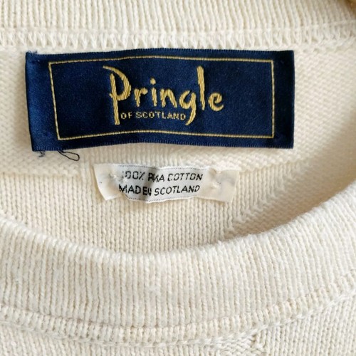 Pringle of Scotland  Sweater Men's Large Crew Neck Cream Pima Cotton Stars - Picture 2 of 13