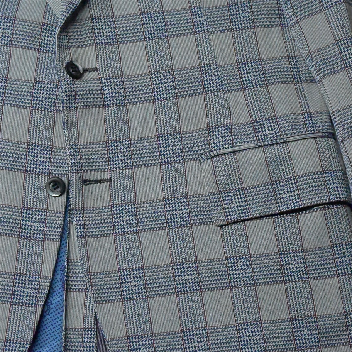 Vtg Sears Travelknit 42L Blue Plaid 70s Mens Blazer Suit Vtg Sears Travelknit 42L Blue Plaid 70s Mens Blazer Suit