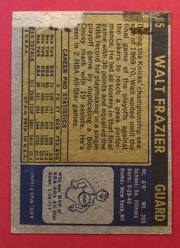 1971-72 Topps NBA Basketball CArd #65 Walt Frazier Filler Card - Bild 2 von 11
