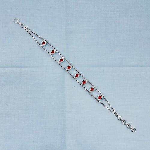 925 Sterling Silber Birnenschliff Mosambik Granat Handarbeit Schmuck Kette Armband - Bild 8 von 8