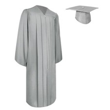 Endea Graduation Matte Silver Gown  Cap for High School  College Unisex