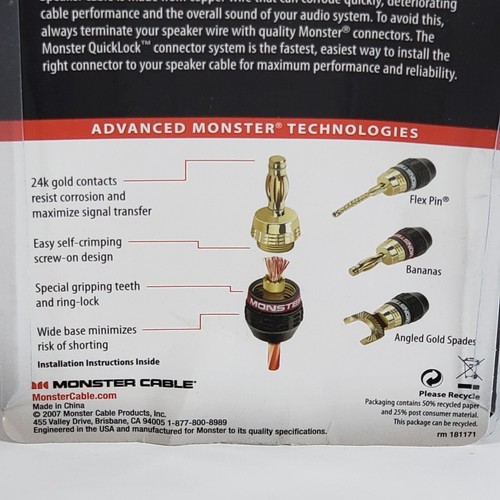 Monster Cable Quick Lock Bananas Speaker Cable Connectors Brand New - Picture 5 of 11