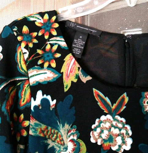 NEW WOMEN'S ANNA SUI LOVES INC BLACK WITH FLORAL PRINT 3/4 BELL SLEEVE DRESS M - Picture 4 of 5