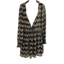 Eliza J Gold V-Neck Long Sleeve Mini Dress | Size 14 Plus