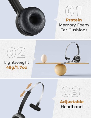 Mpow Wireless Headset Handsfree Call Telephone Over Head Bluetooth Headphone Mic - Picture 7 of 8