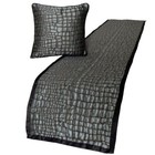 Decorative Queen Bed Runner Blue & Grey, Animal Mystery Silk - Animal Mystery