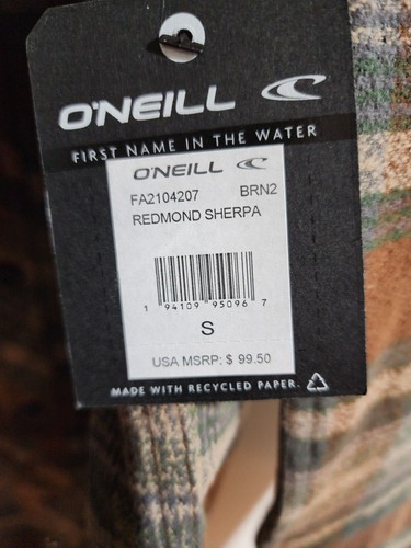 Chaqueta Camisa de Franela O'NEILL Redmond Sherpa - Pequeña - Marrón Bronceado a Cuadros, Nueva con Etiquetas - Imagen 3 de 3