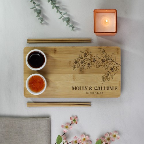 Personalised Sushi Plate Chopsticks & Dip Dishes Couples Gift Japanese Cuisine - Picture 8 of 11