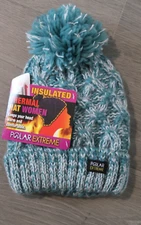 Polar Extreme Women’s Insulated Winter Thermal Pom Hat OSFM Teal Green White