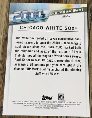 2020 Topps Update Series - Decades Best Teams #DB-57 Chicago White Sox - Picture 2 of 2