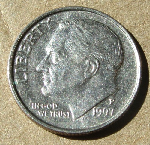 1997-P Roosevelt Dime Error-Reverse Struck Through Grease! Free Shipping - Picture 2 of 2