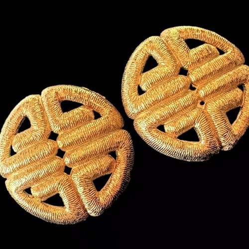 Vintage Givenchy Earrings 4G Logo Cutout Brushed Gold 1980s Pierced Signed 1”