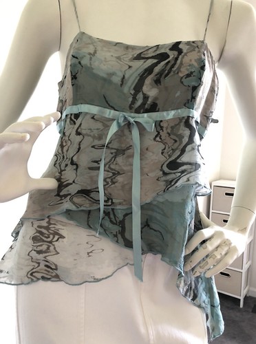 To The Max viintage Y2K 100% silk ruffle camo tank - Picture 3 of 10