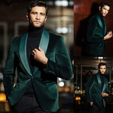 New Mens Classic Business Velvet Jacket Suit Groom Tuxedos Shawl Lapel Slim Fit