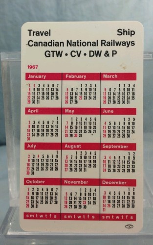 Vintage Advertising Pocket Wallet Calendar Card: 1967 CANADIAN NATIONAL RAILWAYS - Picture 2 of 2