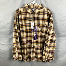 EDDIE BAUER XXL Bristol Flannel Soft Relaxed Shirt Khaki Plaid Mens Long Sleeve
