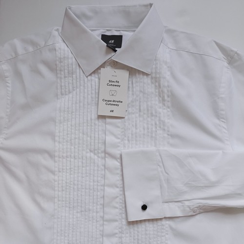 NWT H&M Men 100% Cotton Slim Fit White Tuxedo Cutaway Collar Poplin Shirt Size M - Picture 4 of 5