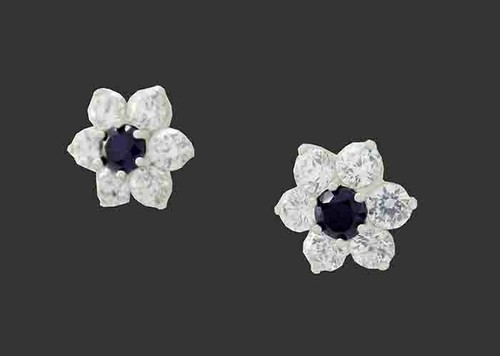 LAB AMETHYST & WHITE SAPPHIRES STUD EARRING .925 Silver -NWT - Picture 3 of 4