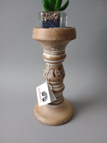 Holz Kerzenhalter Artisan Neu 2 Säulen verschiedene Größen Rustikal Whitewash  - Bild 6 von 11