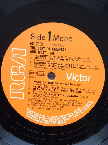 The Best Of Country And West Volume 1 Vinyl LP 1968 RCA Victor RD7939 Mono VG+ - Picture 3 of 4