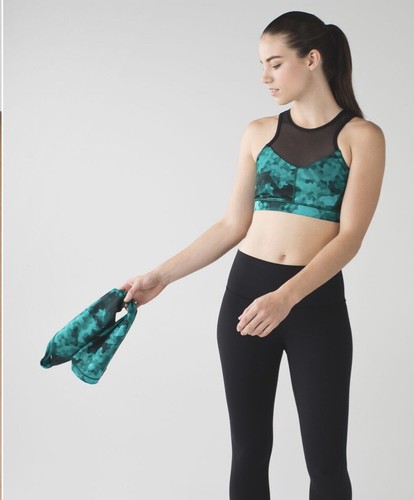 Lululemon Woman’s Meshed Up Workout Tank Sports Bra Green Print One Shoulder Sz4 - Picture 2 of 9