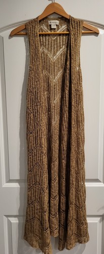 Ariat Maxi Sweater Vest Cardigan Women’s XL Open Front Long Knit Biege - Picture 1 of 9