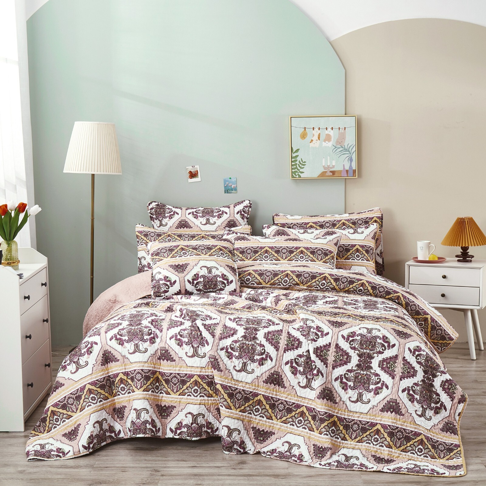 DaDa Bedding Havana Quilted Bedspread Set with Shams - Oriental Tribal Quilt