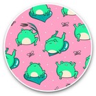 2 x Vinyl Stickers 25cm - Green Kawaii Frog Pattern Pink Frogs  #45225