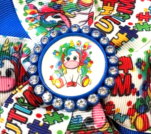 Beautiful Autism Unicorn Inspired hair bow for girls. - Picture 2 of 3