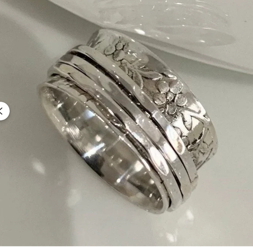 Anillo giratorio, anillo de meditación con banda de plata de ley 925, anillo hecho a mano todos los tamaños - Imagen 1 de 12