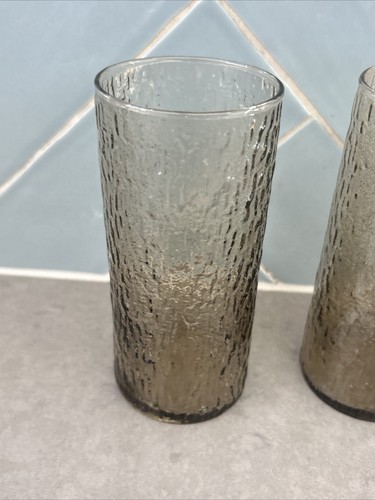 Vintage Brown Tree Bark Textured Set of 2 Drinking Glasses 13cm MCM - Picture 3 of 8