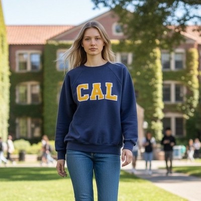 Vintage UC Berkeley Cal Bears Sweatshirt Navy Blue Raglan Pullover Medium 70s 80