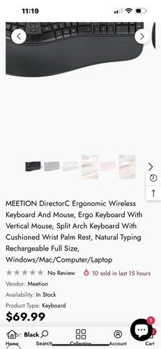 MEETION Ergonomic Wireless Keyboard and Mouse Combo, Bluetooth/2.4G, Black - Picture 16 of 16