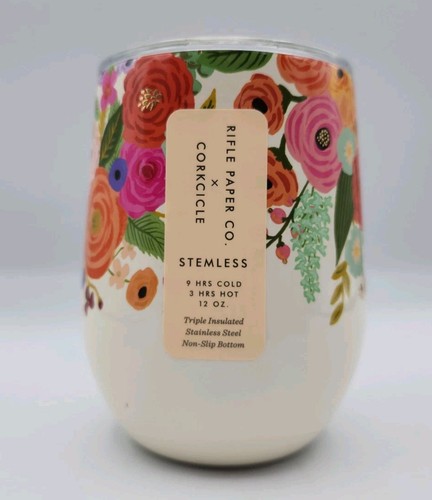 Corkcicle Rifle Paper Co. Stemless Wine Glass Tumbler, Garden Party Cream 2 Pack - Picture 4 of 9