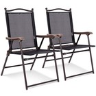 Set of 2 Patio Folding Sling Back Chairs Camping Deck Garden Pool Beach Black