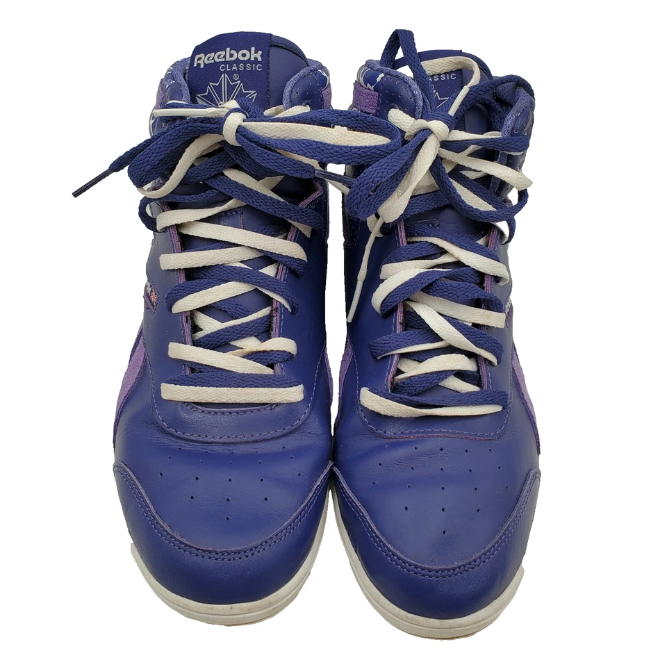 锐步 Freestyle Hi 女式 10 码蓝色紫色复古高帮经典运动鞋 — 第 2/4 张图片