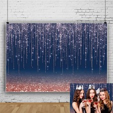 Navy Blue Glitter Backdrop 12x8ft Rose Gold and Blue Background for Photograp...
