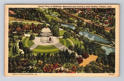 Canton OH-Ohio, Aerial View McKinley Memorial, Canton Park, Vintage Postcard
