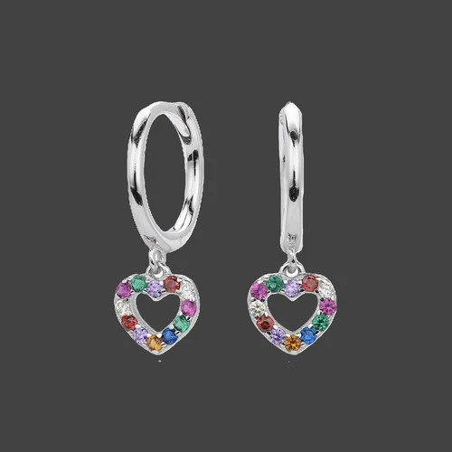 925 Sterling Silver Multicolor Sapphire Heart Drop 3/4'' Earrings Gemstone