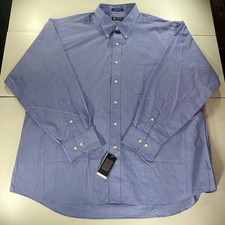 NEW Chaps Mens 2XL Blue Check Classic Fit No Iron Cotton Long Sleeve Shirt