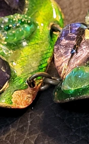 Precioso Brazalete De Colección Modernista Ruth Buol Esmalte Cobre Arte Vidrio Verde Púrpura - Imagen 10 de 11