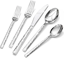 KINGSTONE 40 Piece Hammered Silverware Set, 18/10 Stainless Steel Flatware Set f