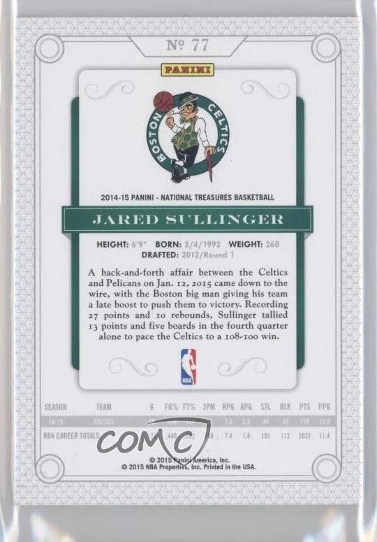 2014-15 Panini National Treasures Blue /25 Jared Sullinger #77 - Image 2 of 2