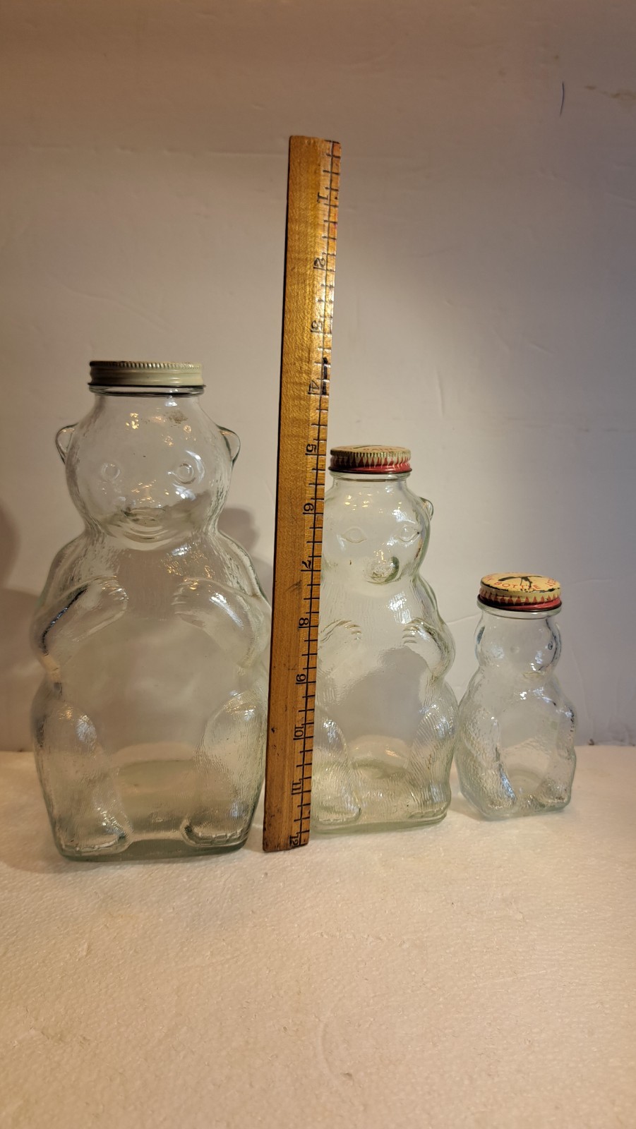 1950's Snow Crest BEAR Coin Banks - Papa, Mama, & Baby Bear Glass Syrup Bottles