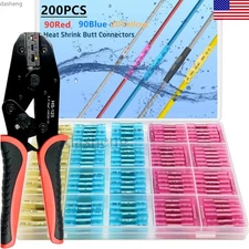 200PCS Heat Shrink Butt Wire Connectors Waterproof Crimp Terminals 22-10AWG Kit