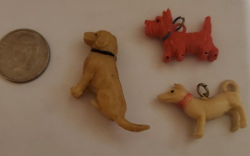 Lote de 3 perros celuloide galleta gato juguete encanto vintage premio premium década de 1940 - Imagen 4 de 5