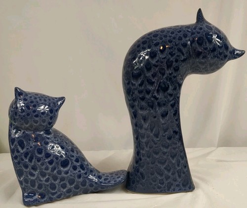 Set of 2 PIER 1 Collectible Ceramic Blue Owl & Owlet Figurines Bookends 11.75" - Picture 5 of 8