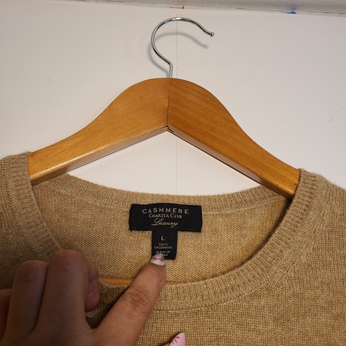 Charter Club Luxus Damen 100 % Kaschmir Rundhalsausschnitt Pullover braun Large - Bild 7 von 8