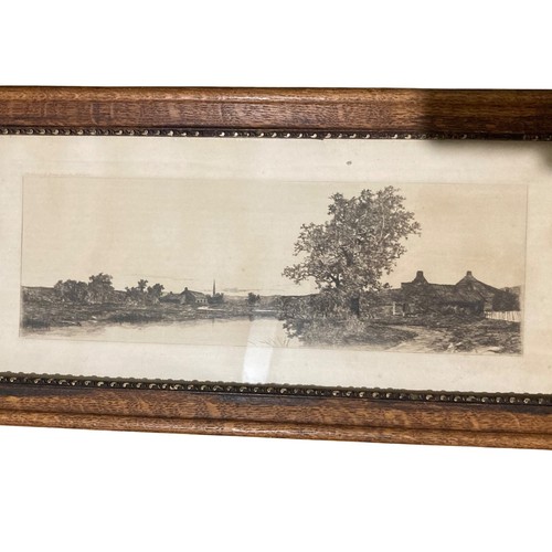 Antike J Marsh signierte Landschaft Flusslandschaft mit Hütten Radierung - Bild 2 von 6