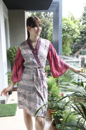 Pure Silk Midi Kimono Robe Knee Length Gown Silk Kimono Robe Pink PS MKMO2141 - Picture 5 of 10